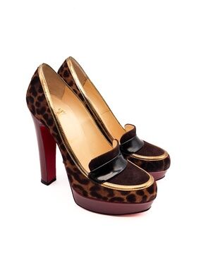Christian Louboutin Leopard Pony Hair Block Heel Platform Pumps EU 37